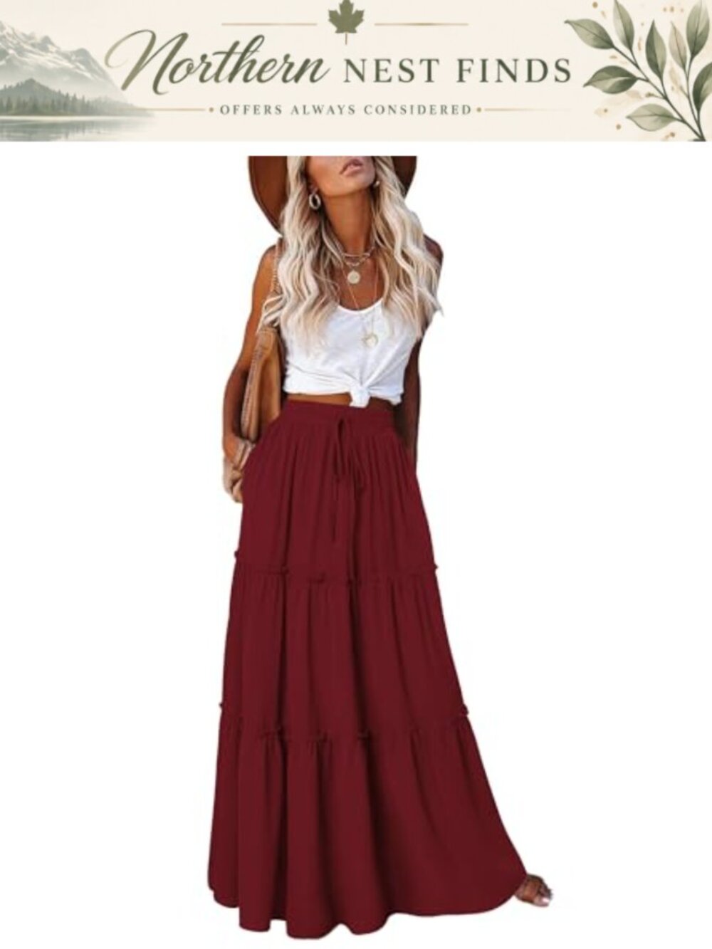 Boho Maxi Skirt High Waist Flowy Long with Pockets